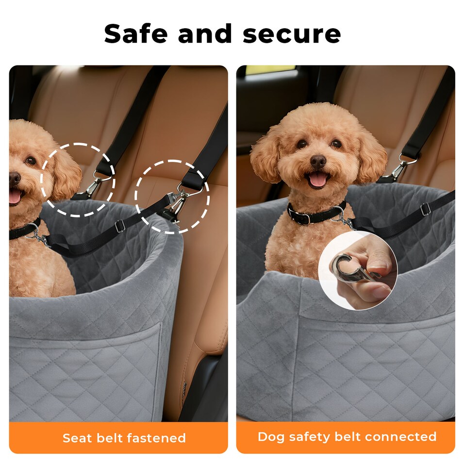 image 1 of Skylos Dog Booster Car Seat Safe Puppy Travel Carrier Bed Bag Basket Pet | Grey | Grey