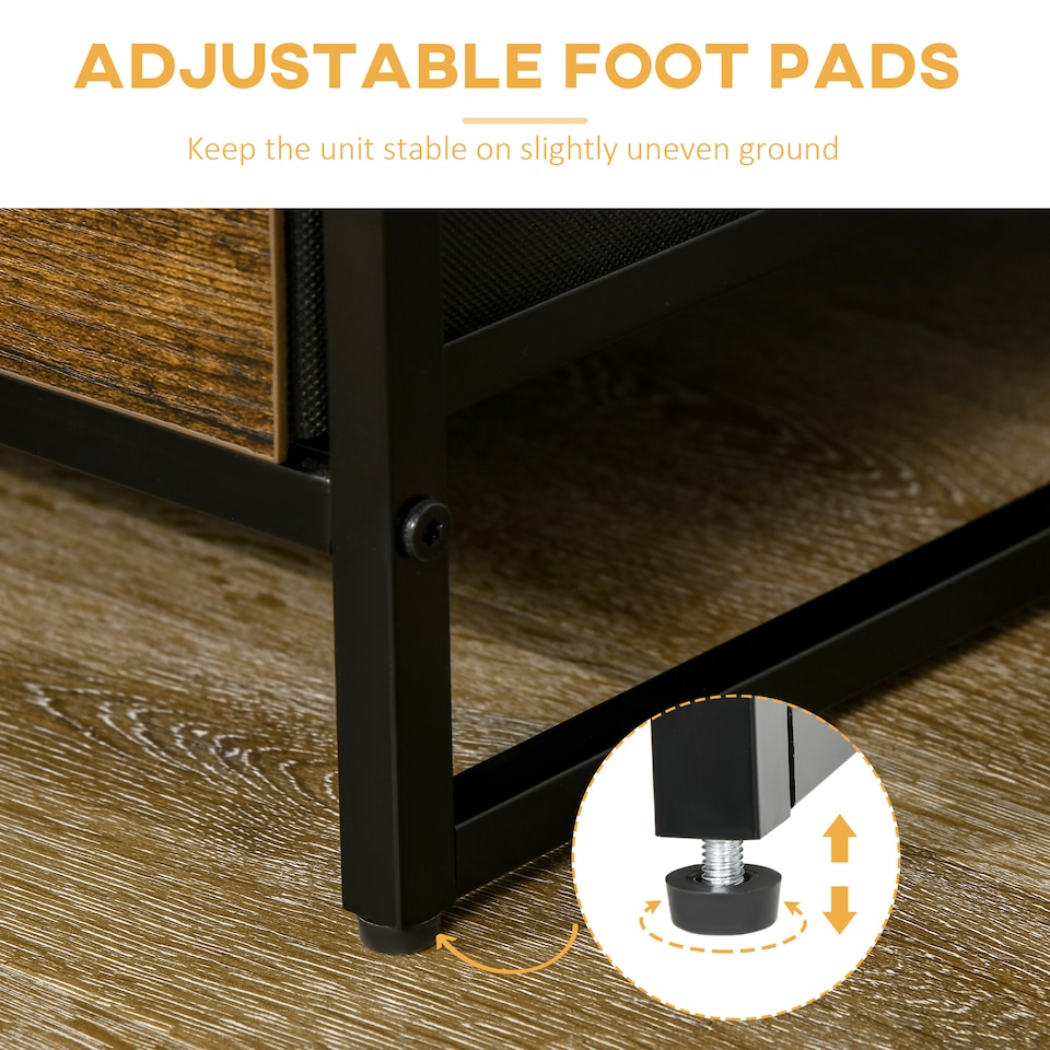 image 1 of HOMCOM Industrial Storage Cabinet with 2 Open Shelves and 3 Foldable Fabric Drawers, Multifunctional Bookshelf in Living Room, Study, Bedroom, Rustic Brown