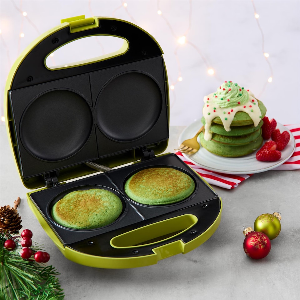 image 1 of The Grinch Pancake Maker Non Stick Deep Round Plates Green 750W