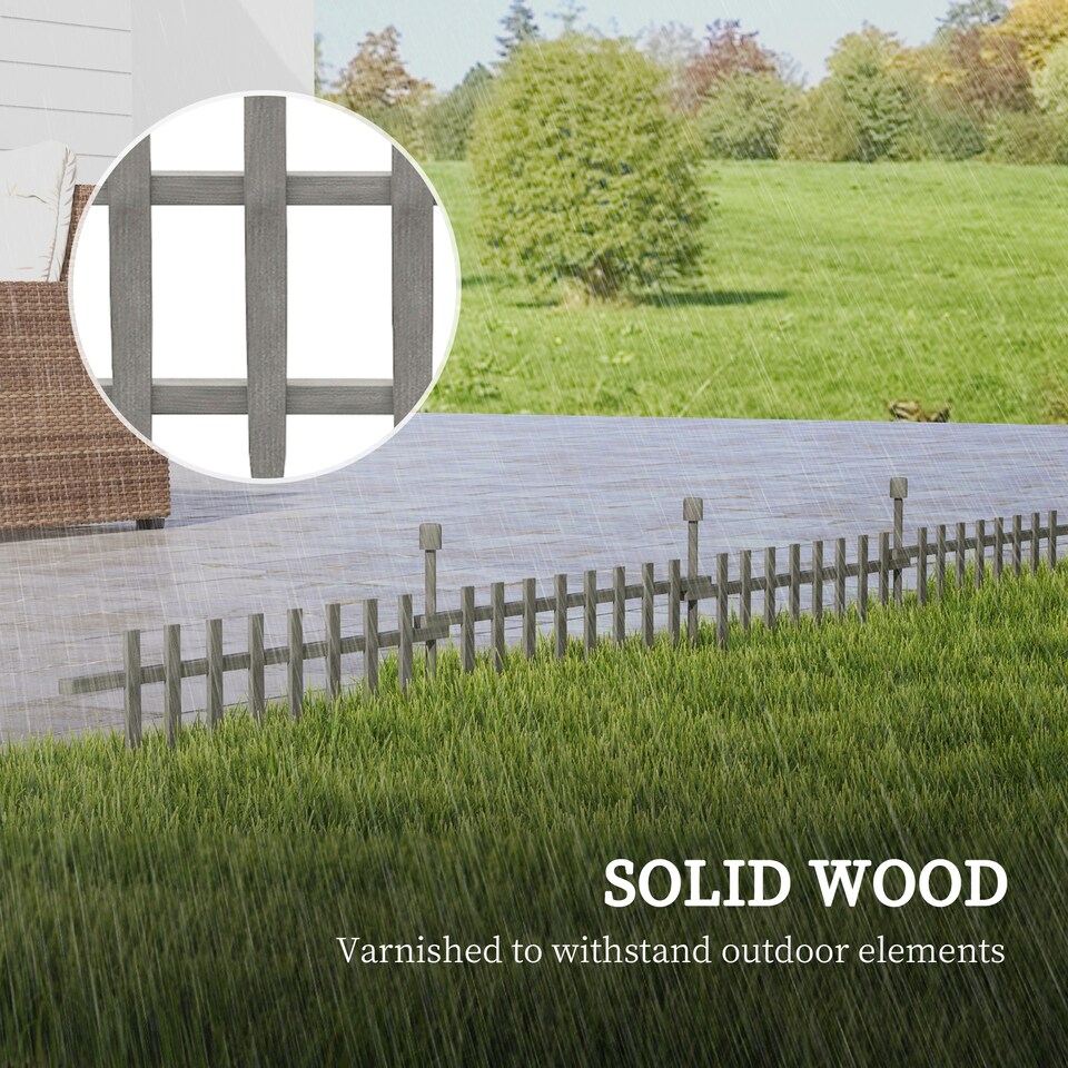 image 1 of Outsunny Decorative Garden Fencing, Wooden Landscape Edging, Grey