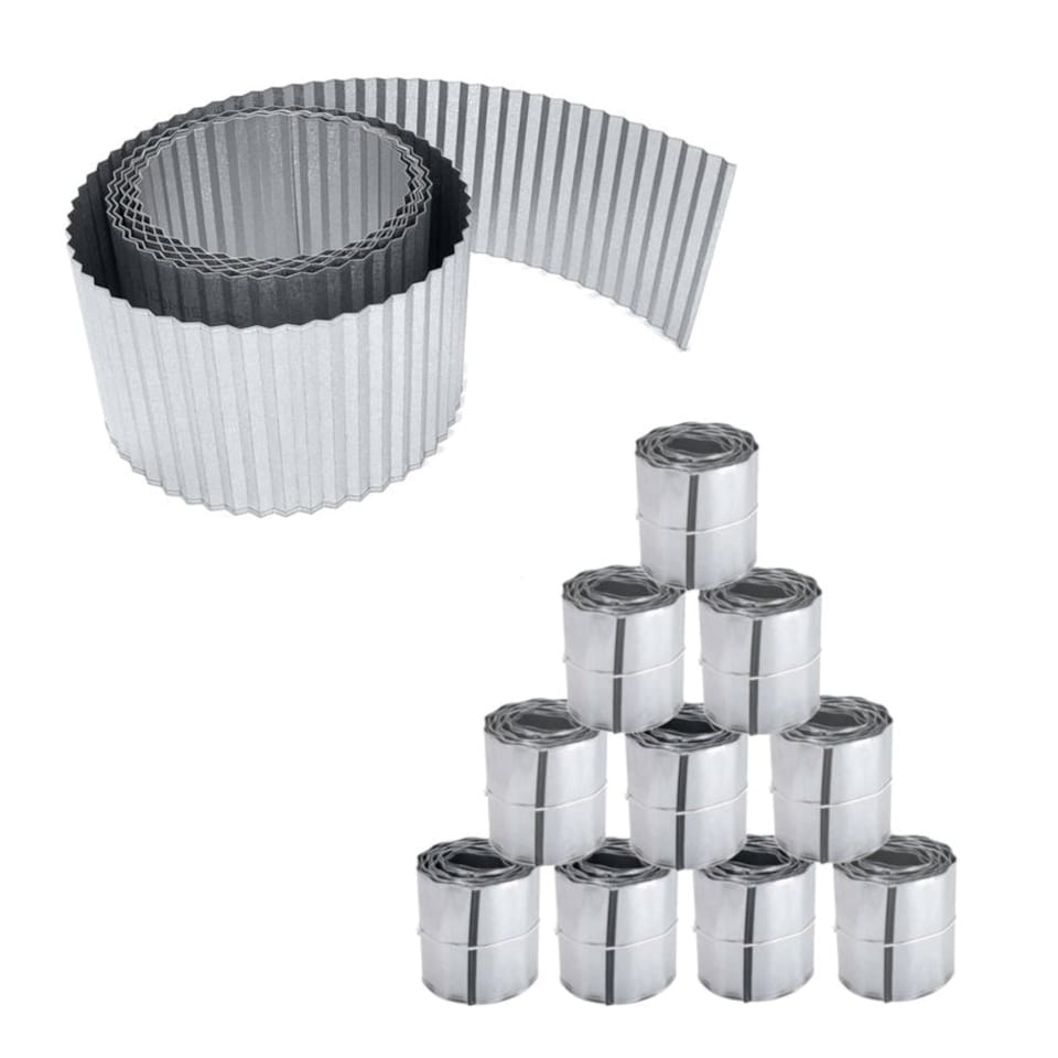 image 1 of Pack of 10 x 5m Galvanised Corrugated Lawn Edging Rolls in Silver | Silver | 10