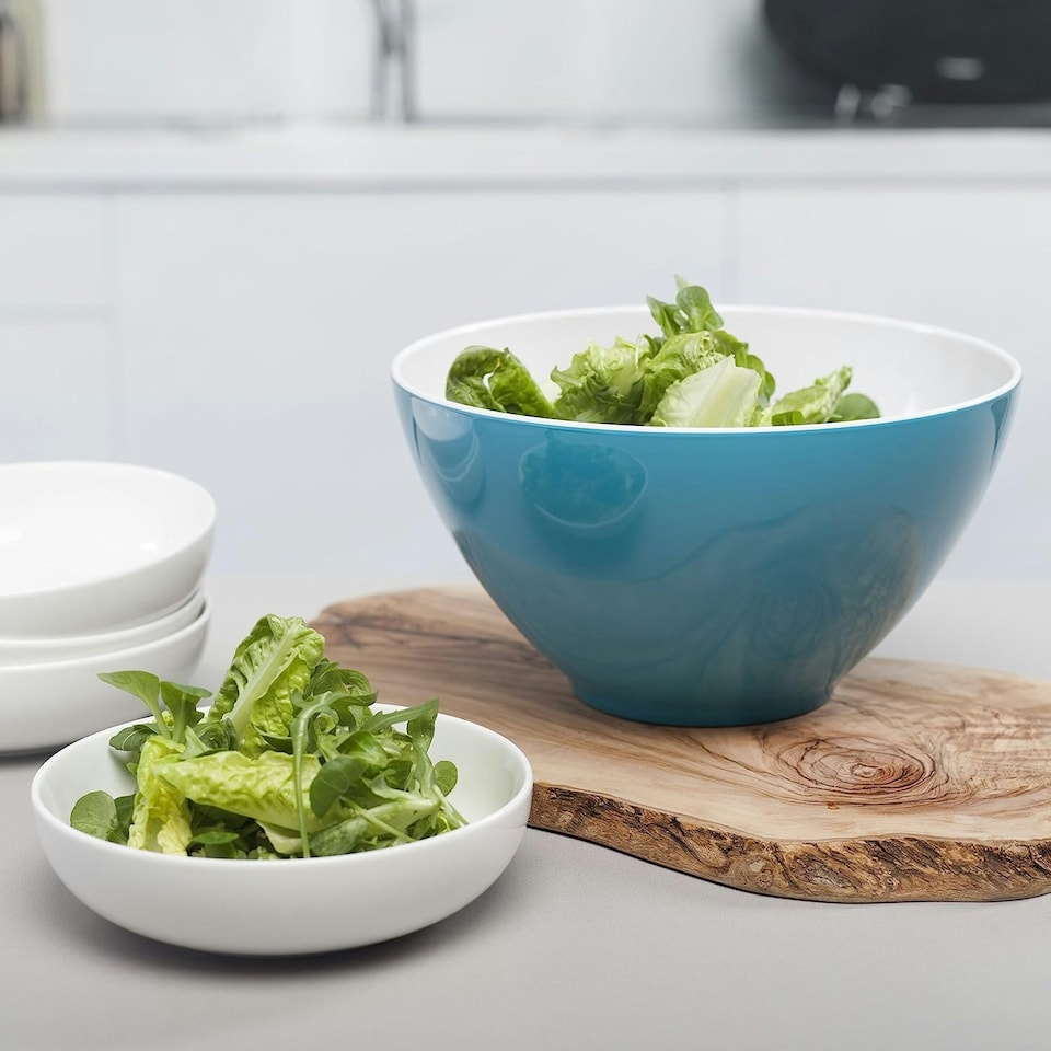 image 1 of Zeal Melamine Salad Bowl & Salad Servers Set, Duck Egg Blue Blue | Aqua Blue
