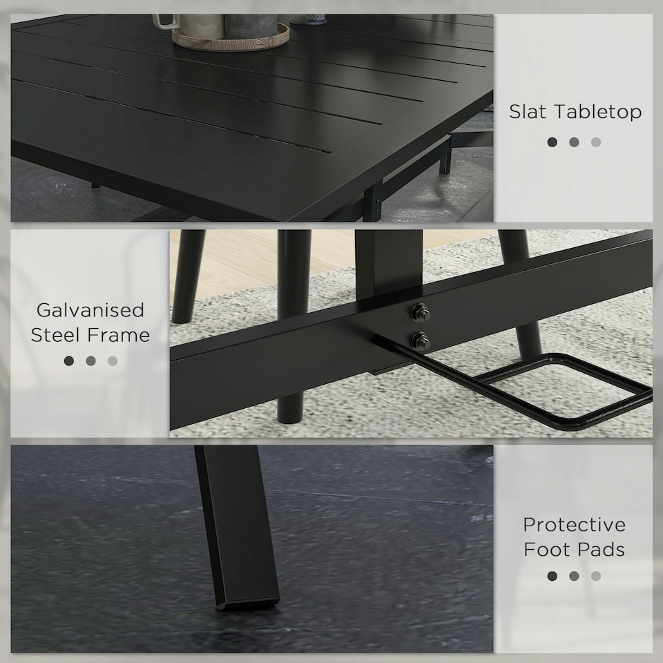 image 1 of Outsunny Garden Dining Table with Steel Frame and Slatted Top