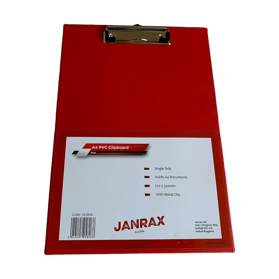 image 1 of Janrax A4 Red PVC Single Clipboard