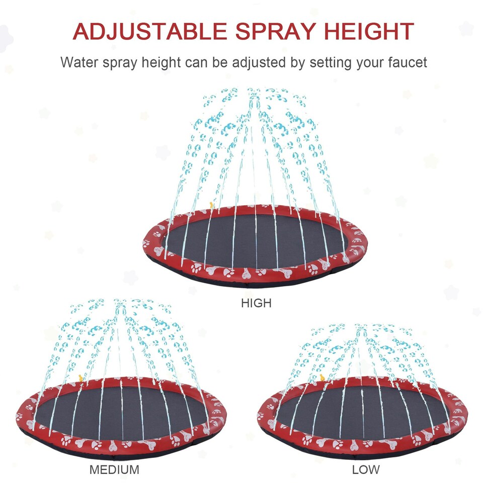 image 1 of PawHut 150cm Splash Pad Sprinkler for Pets Dog Bath Pool Non-slip Outdoor Red