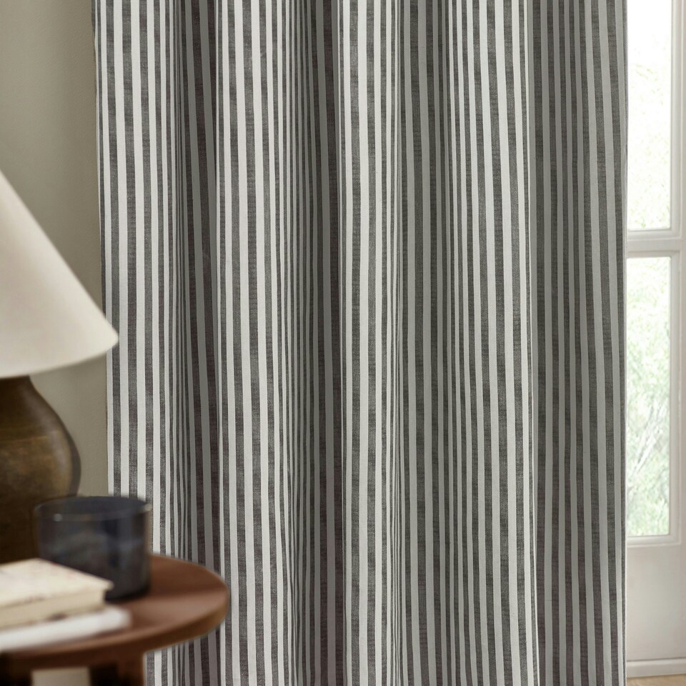 image 1 of Yard Hebden Striped Cotton Grey Pencil Pleat Curtains 117 x 137cm