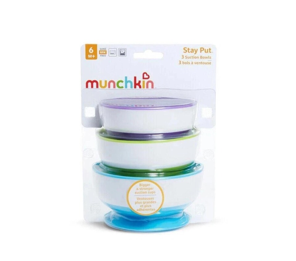 image 1 of Baby Feeding Bowls Stay Put Suction 3 Pack Non-Spill Munchkin 6m+