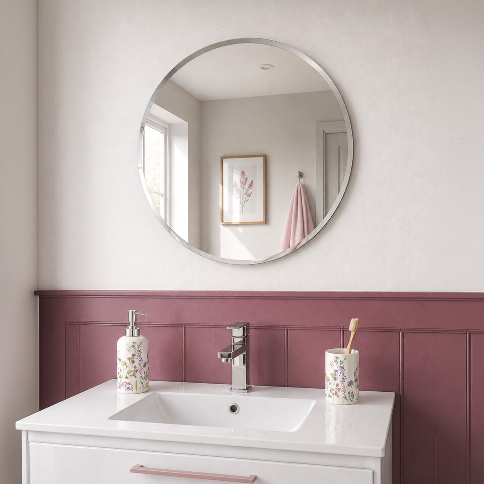 image 1 of Showerdrape Fitzrovia Round Wall Mounted Frameless Bevelled Edge Bathroom Mirror 45 x 45cm | Chrome | Mirror | 1