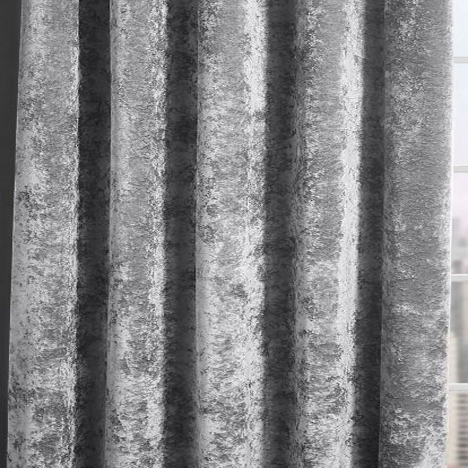 image 1 of Crushed Velvet Fully Lined Eyelet Curtains - Silver - 117x137cm
