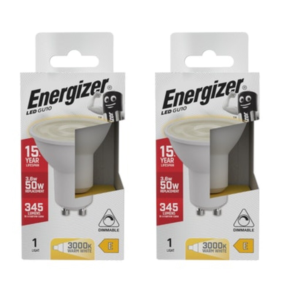 image 1 of Energizer LED GU10 345lm 3.6W 3000K (Warm White) Dimmable Light Bulb - Pack of 2
