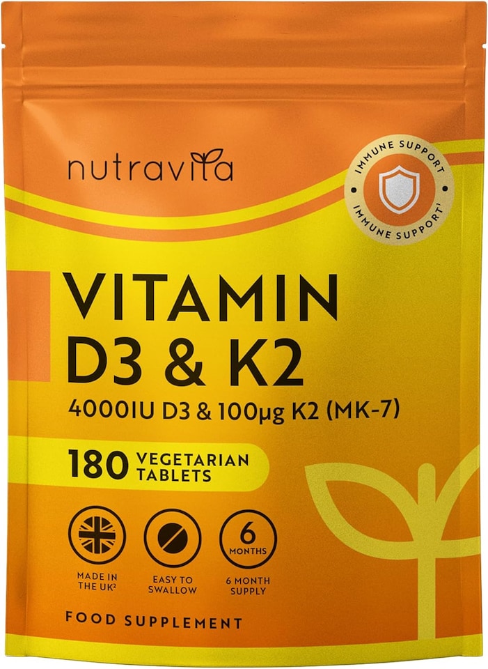 image 1 of Nutravita Vitamin D3 4000 iu & Vitamin K2 100mcg MK7 - High Strength Vitamin D Supplement for Bones, Muscles & Immune System - 180 Vegetarian Tablets