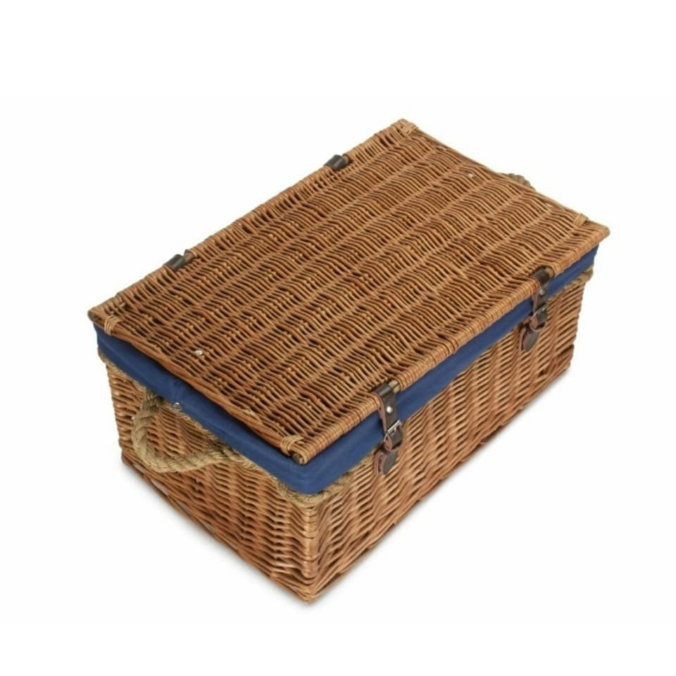 image 1 of 61cm Double Steamed Wicker Rope Handled Trunk with Lining Blue | Blue | One Size