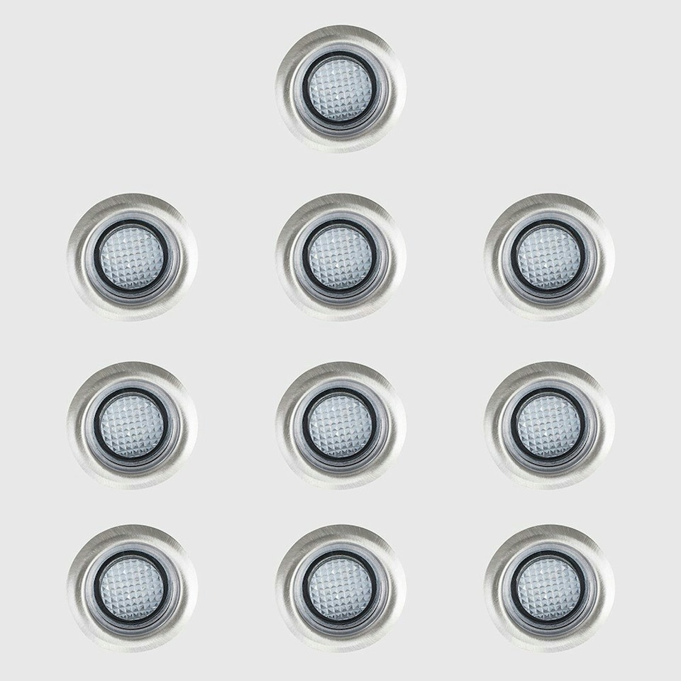 image 1 of ValueLights Decking Lights 10 Pack Silver Outdoor Decking Light With Extension White 40mm