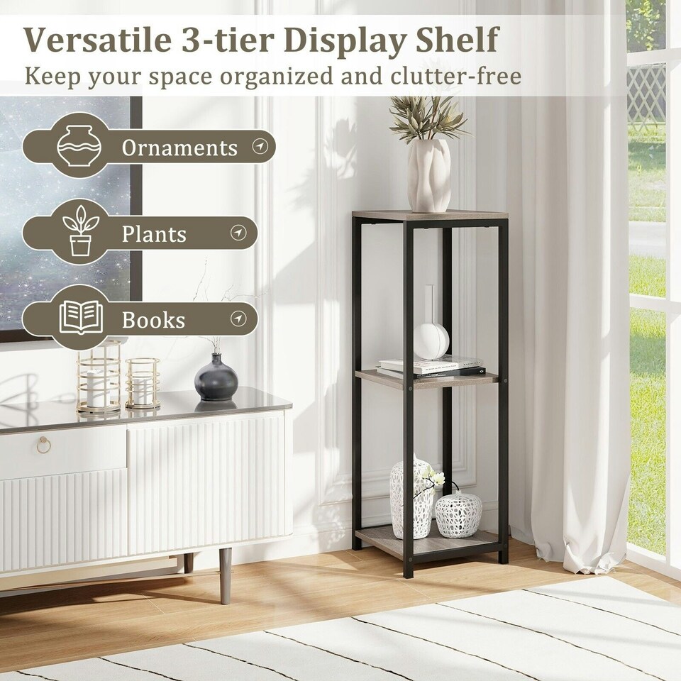 image 1 of COSTWAY 3 Tier Metal Plant Stand Corner Plant Holder Grey