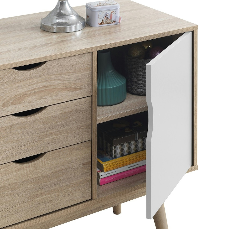 image 1 of Alford Sideboard with 2 Doors & 3 Drawers White & Oak