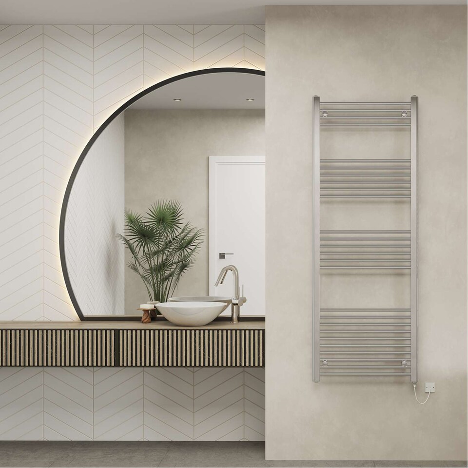 image 1 of Zennor - Chrome Electric Towel Rail H1600mm x W600mm Straight 500w Standard