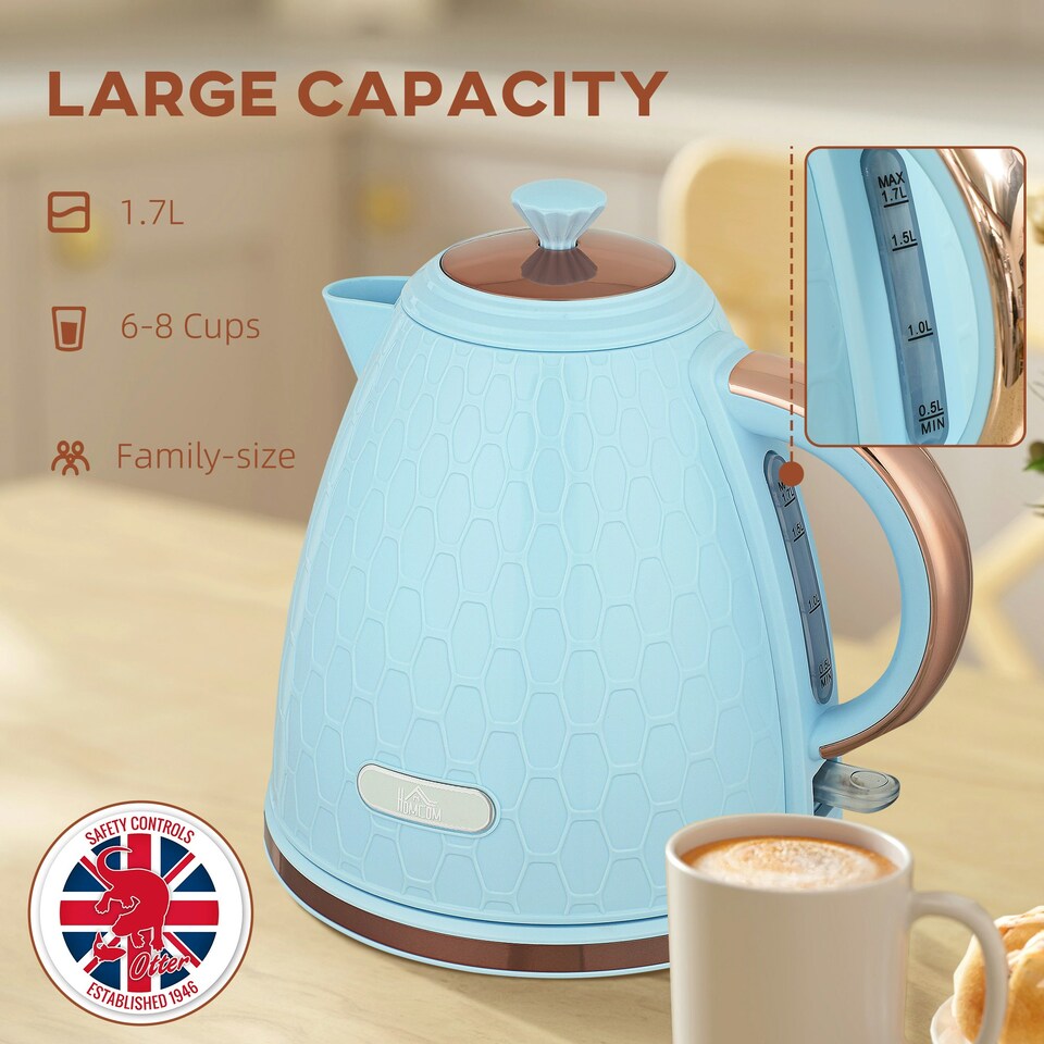 image 1 of HOMCOM Electric Kettle, Fast Boil, 1.7L, 3kW, Auto Shut-off, Light Blue