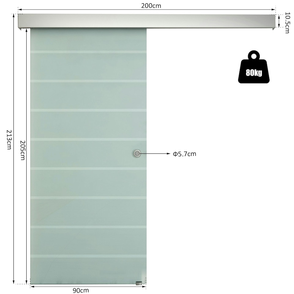 image 1 of HOMCOM 90cm Sliding Glass Door Set Frosted Stripe w/ Handle Living Room Office 