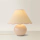 image 4 of ValueLights Bosco Natural Stone Globe Ceramic Table Lamp with Linen Pink Trim Scallop Lamp Shade