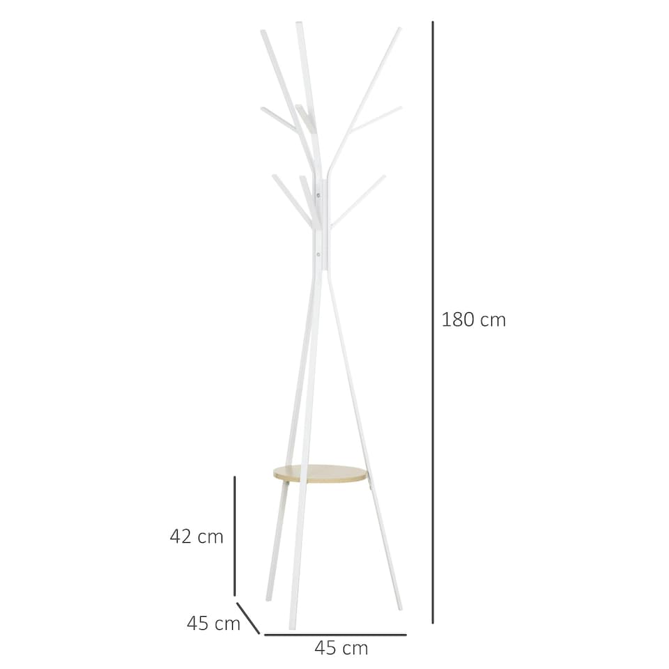 image 1 of HOMCOM 180cm Free Standing Coat Rack Metal Shelf Holder Stand White