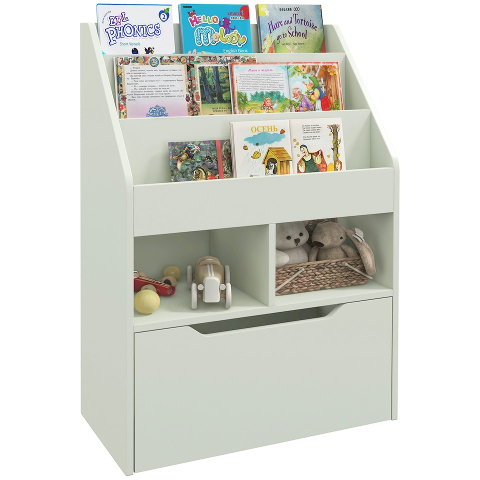 image 1 of HOMCOM Kids Bookcase, Toy Box w/ Storage Drawer, Wheels for Bedroom - Pink