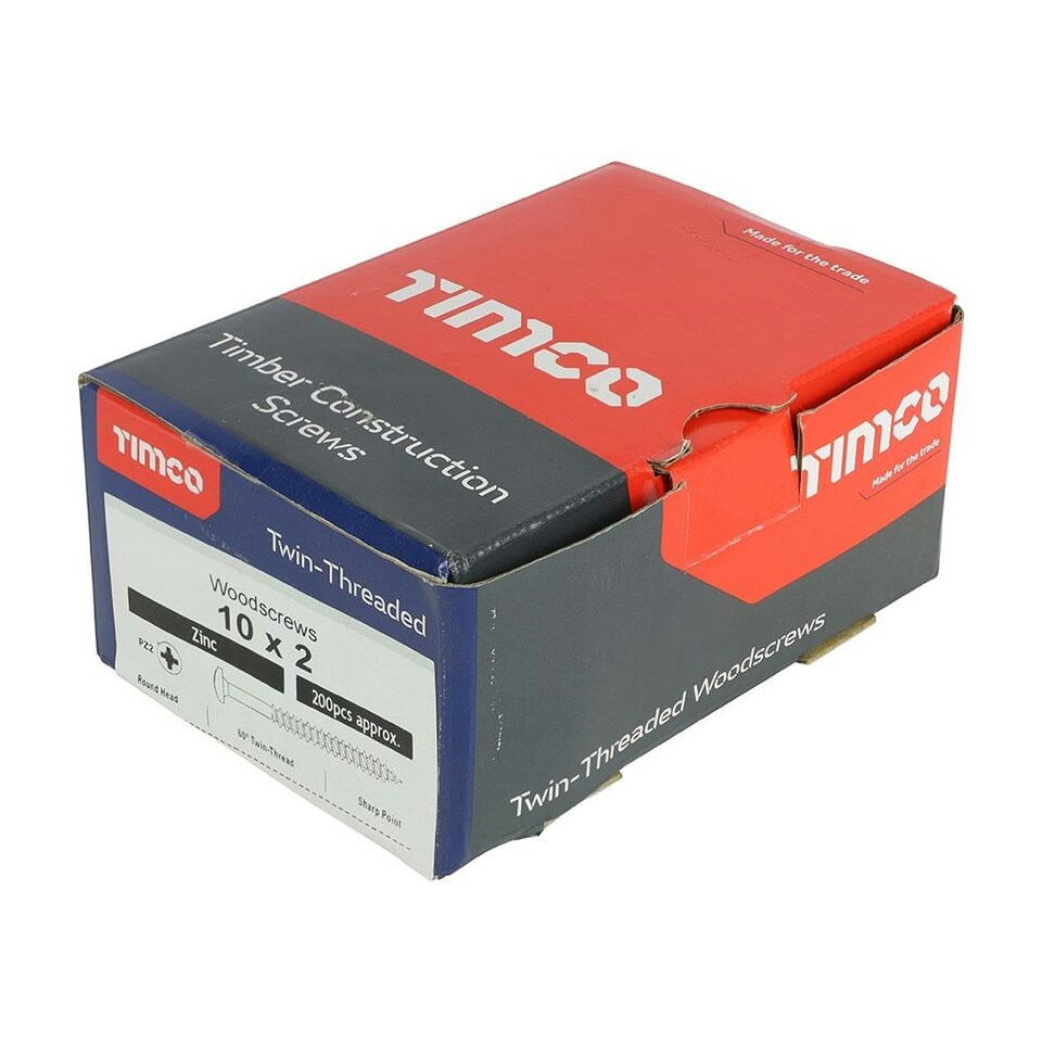image 1 of Timco - Twin-Threaded Woodscrews - PZ - Round - Zinc (Size 10 x 2 - 200 Pieces)