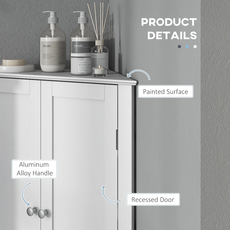 image 1 of kleankin Triangle Bathroom Cabinet, Corner Bathroom Storage Unit with Adjustable Shelf and Recessed Door, Free Standing, White