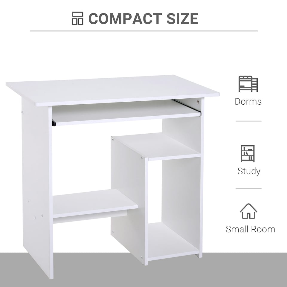 image 1 of HOMCOM Compact Small Computer Table Wooden Desk Keyboard Tray Storage White