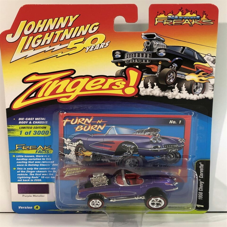 image 1 of 1958 Chevy Corvette Zingers Purple Metallic 1:64 Scale Johnny Lightning JLSF013A
