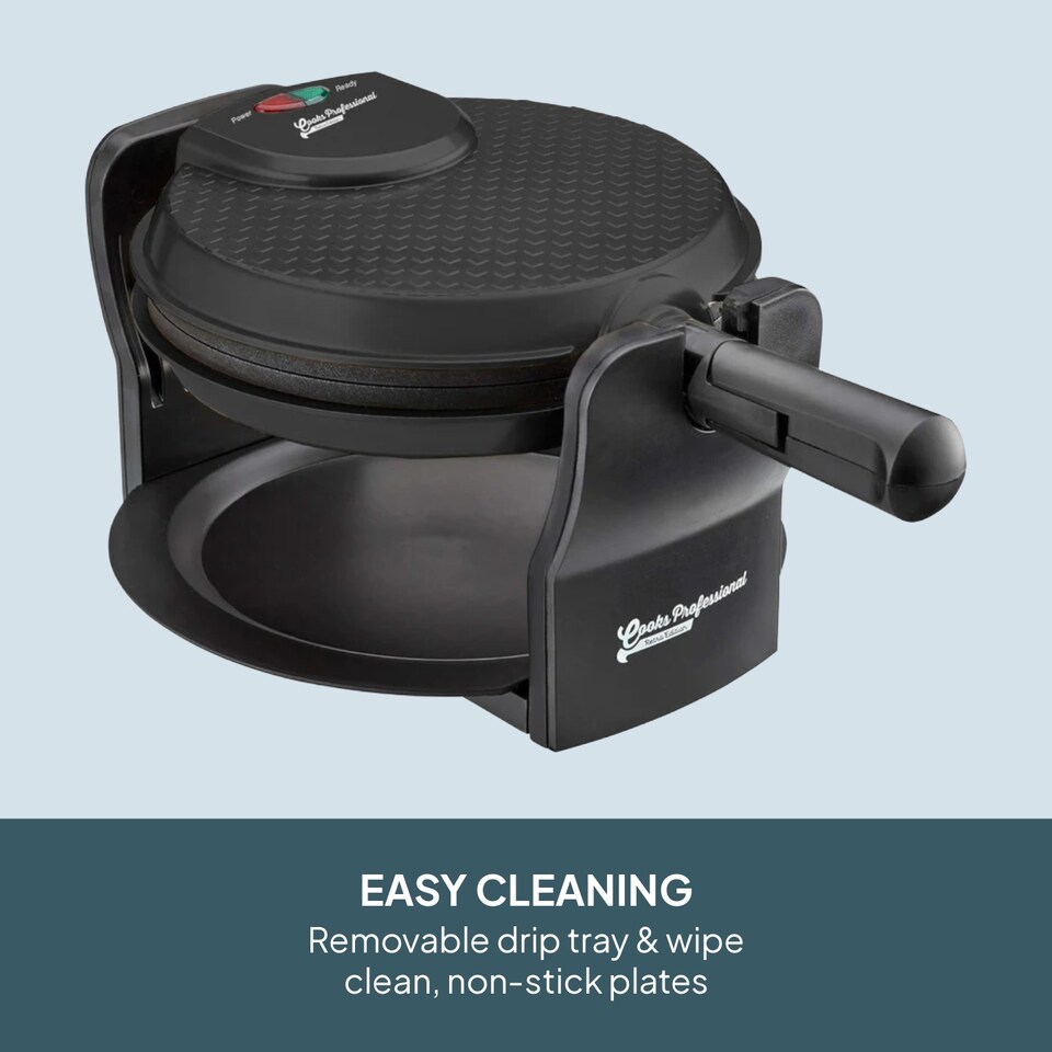image 1 of Cooks Professional Rotary Belgian Waffle Maker Machine with Non-Stick Plates & Drip Tray | Black