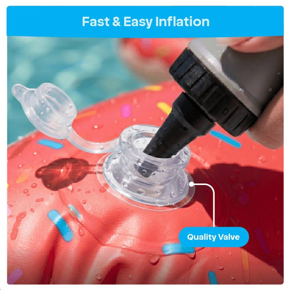 image 1 of Inflatable Pink Doughnut - 42 inches/107cm Donut with Pink Icing Design - Adults Kids Boys Girls Fun Summer Activity Pool Party Beach Day Swimming Toy Float