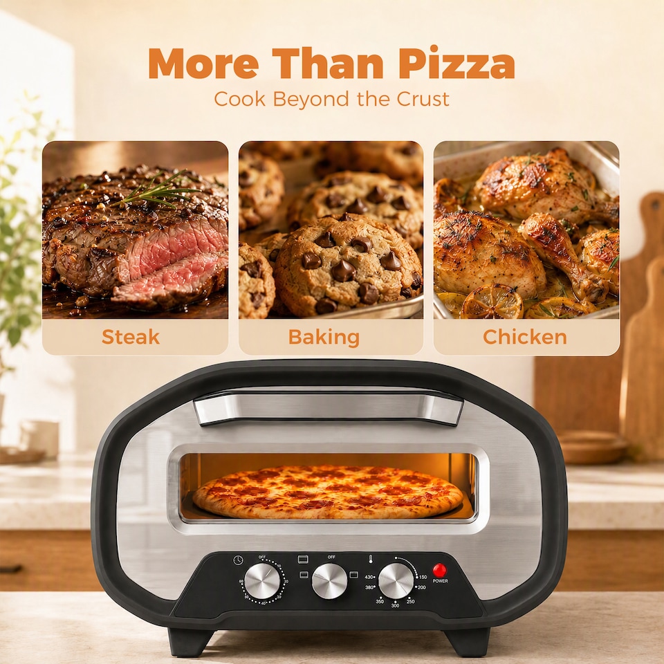 image 1 of HOMCOM 12 Inch Electric Countertop Pizza Maker with 3 Knob Control, 2200W