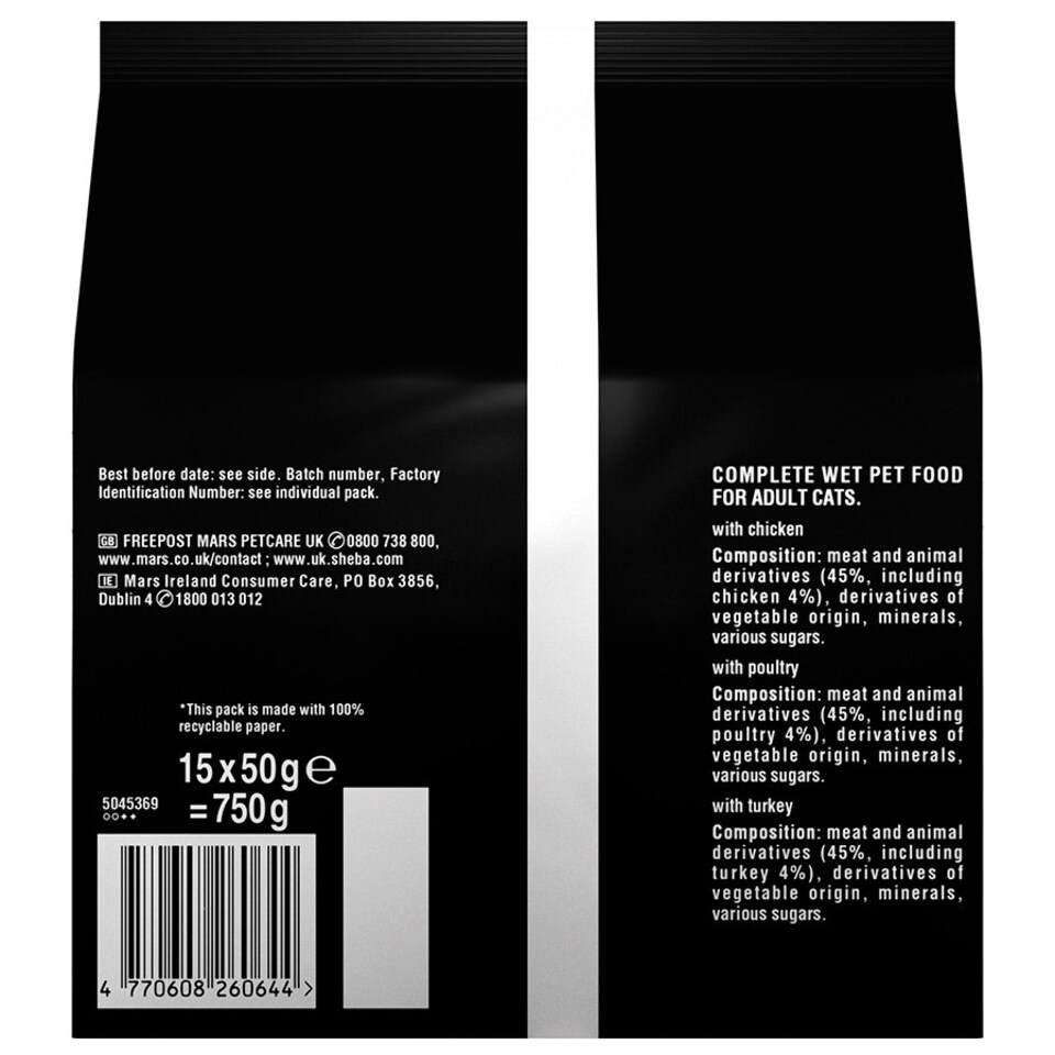 image 1 of Sheba Fresh and Fine Wet Cat Food Pouch Poultry in Gravy 15 x 50g (Pack of 3)