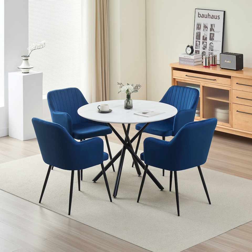 image 1 of Seattle Dining Table with 4 Charlotte Velvet Chairs Black