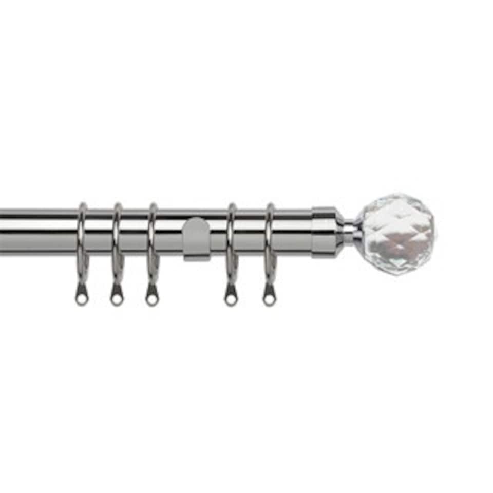 image 1 of 35mm Fixed Length Metal Curtain Pole Set Chrome Acrylic Ball Finial 120cm | Silver | Silver