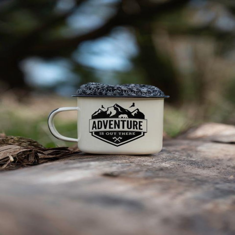 image 1 of Wayfarer Campfire Enamel Mug and Sock Set UK Size 7-11 Cream