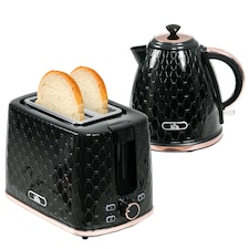 HOMCOM Kettle and Toaster Set, 1.7L 3000W Fast Boil Jug Kettle with Auto Shut Off, 2 Slice Toaster with 7 Level Browning Controls & Crumb Tray, UK Otter Thermostat, Black