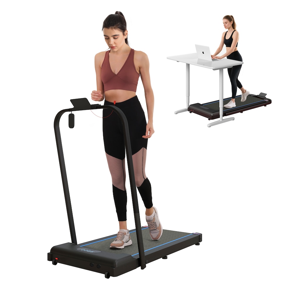 image 1 of SPORTNOW 2.5HP Folding Treadmill Walking Pad with LED Display, No Assembly Blue