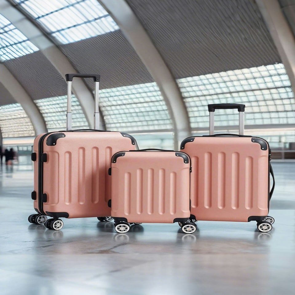 image 1 of Living and Home 4 Wheels Lockable Travel Suitcase Set of 3 - Black Pink 28+24+20 Inch Pink | Large