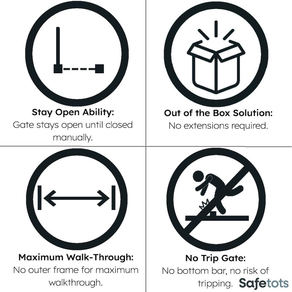 image 1 of Safetots Extra Narrow Stair Gate, White, 56.5cm - 81.5cm, Safety Gate for Toddler, Safety Barrier for Baby