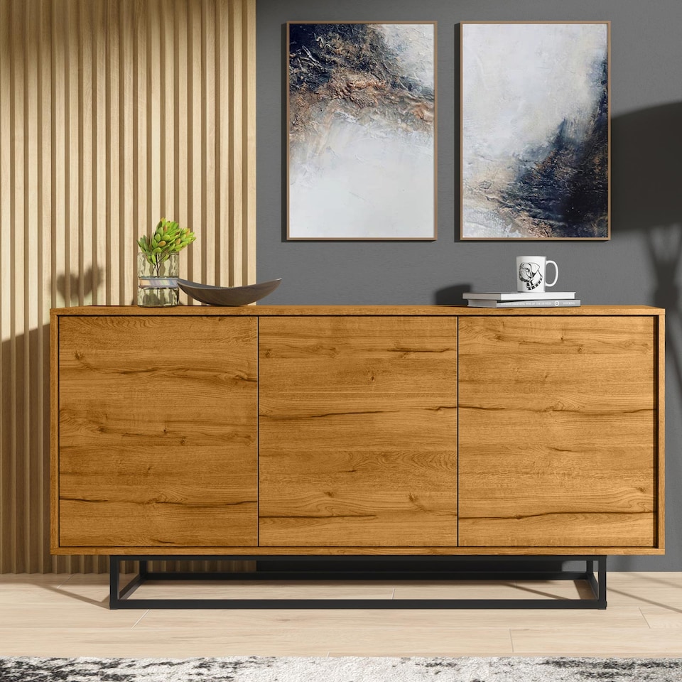 image 1 of TV Unit Cabinet Sideboard Storage Cabinet Vintage Oak Industrial Loft Retro 160cm