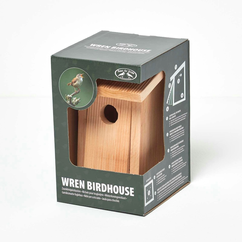 image 1 of Homescapes Real Wood Winter Wren Bird Box House Multi