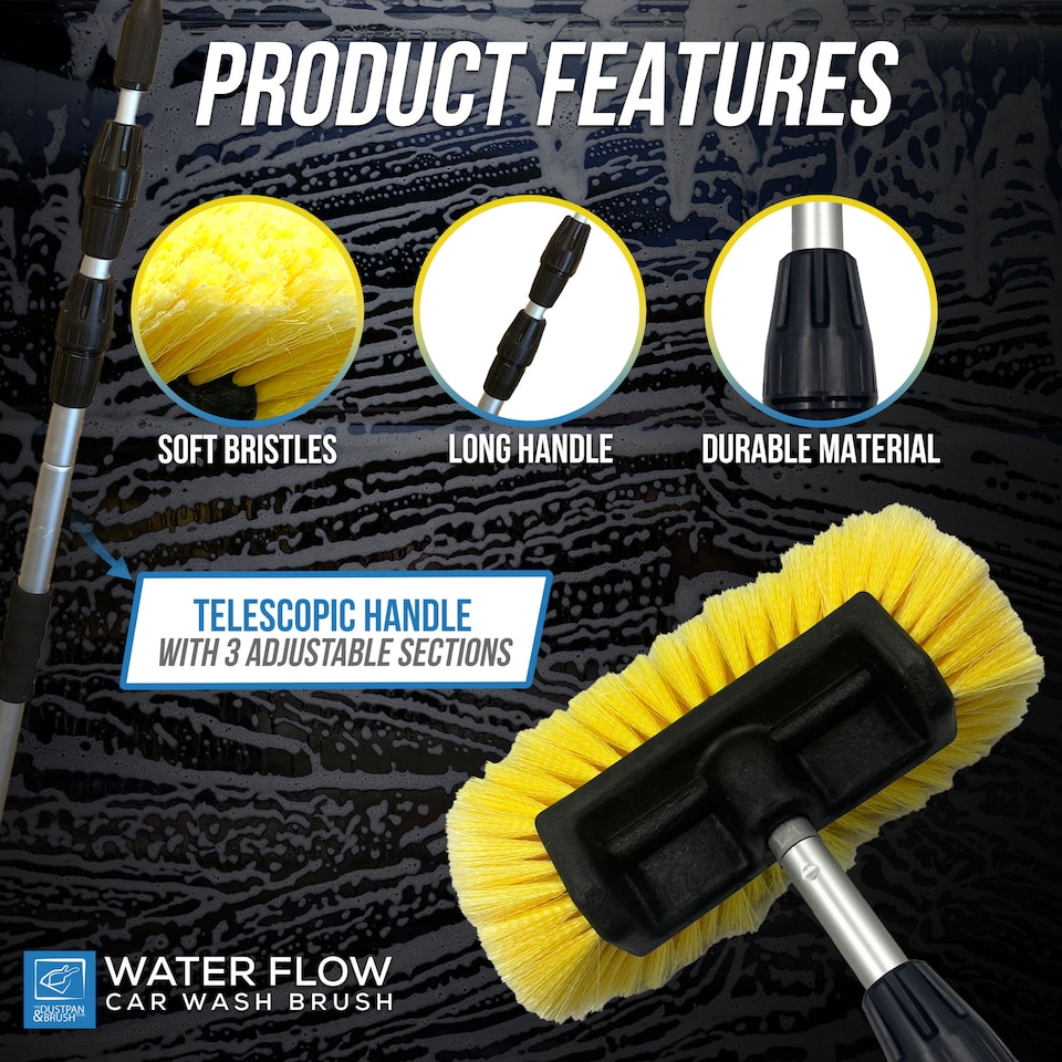 image 1 of Extra Long Telescopic Water Fed Car Wash Brush 2.66m Extendable Vehicle & Window Scrubber