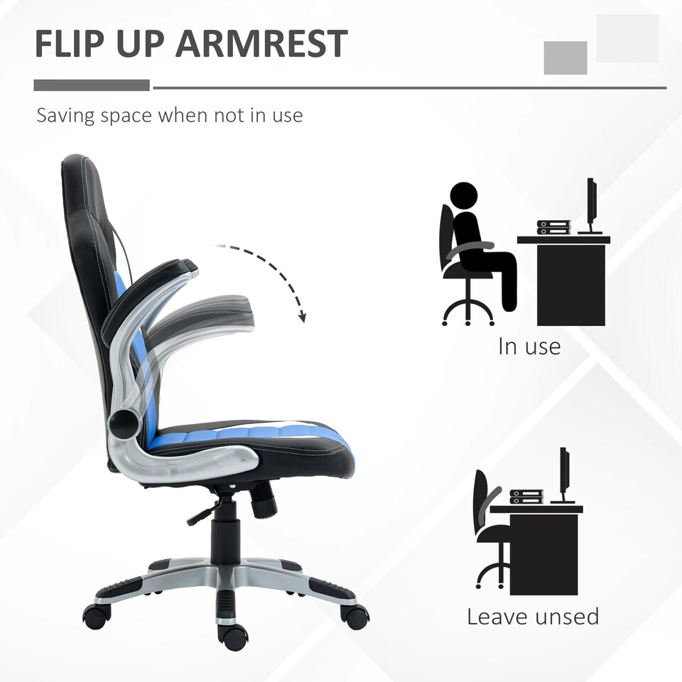 image 1 of HOMCOM Gaming Chair PU Leather Office Chair Swivel Chair w/ Tilt Function, Blue