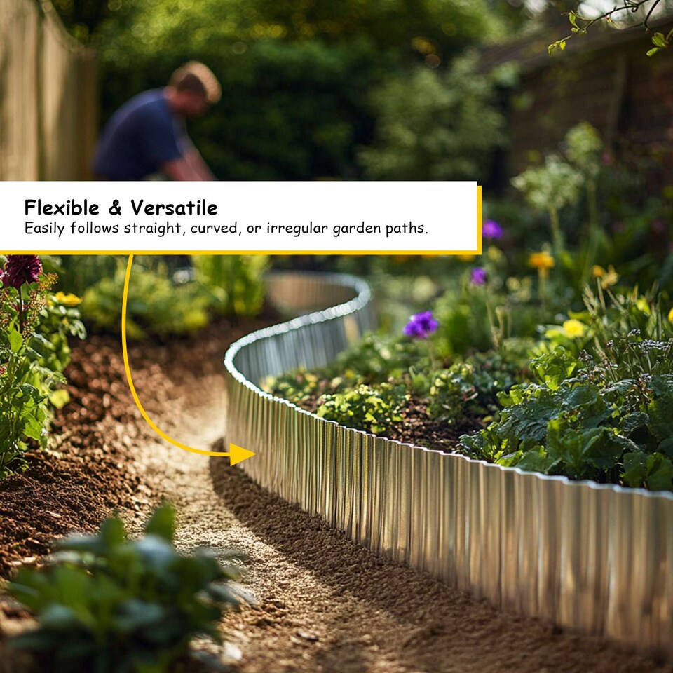 image 1 of Corrugated Galvanised Steel Metal Garden Border Roll | Silver | Silver | 12m