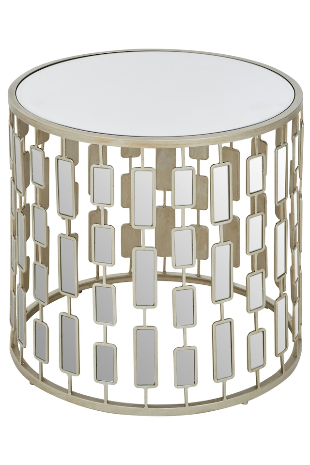 image 1 of Champagne Silver Finished  Small Side Table,Mirrored Glass Topped Round Table,Decorative Table,Coffee Table | Silver