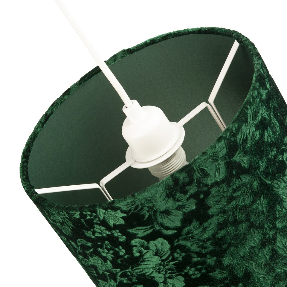 image 1 of Floral Decorated Forest and Emerald Green Velvet Fabric Shade with Inner Lining | Green