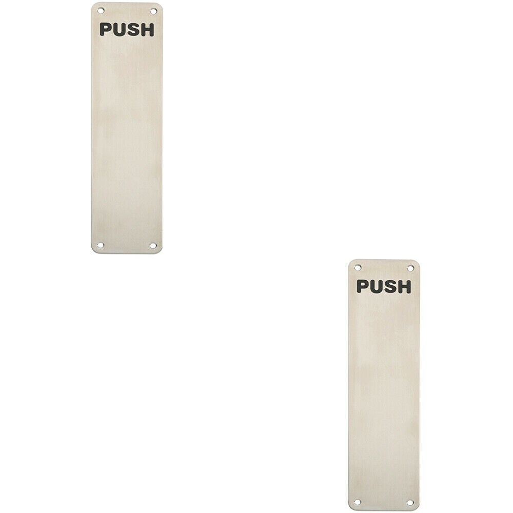 Loops 2x Push Engraved Door Finger Plate 300 x 75mm Satin Stainless Steel Push Plate in Metallics