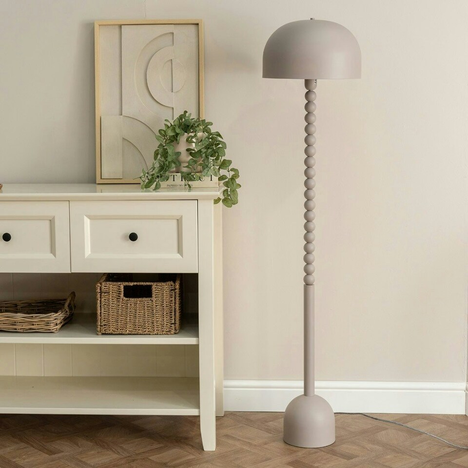 image 1 of ValueLights Clement Painted Grey Floor Lamp with Grey Mushroom Dome Shade