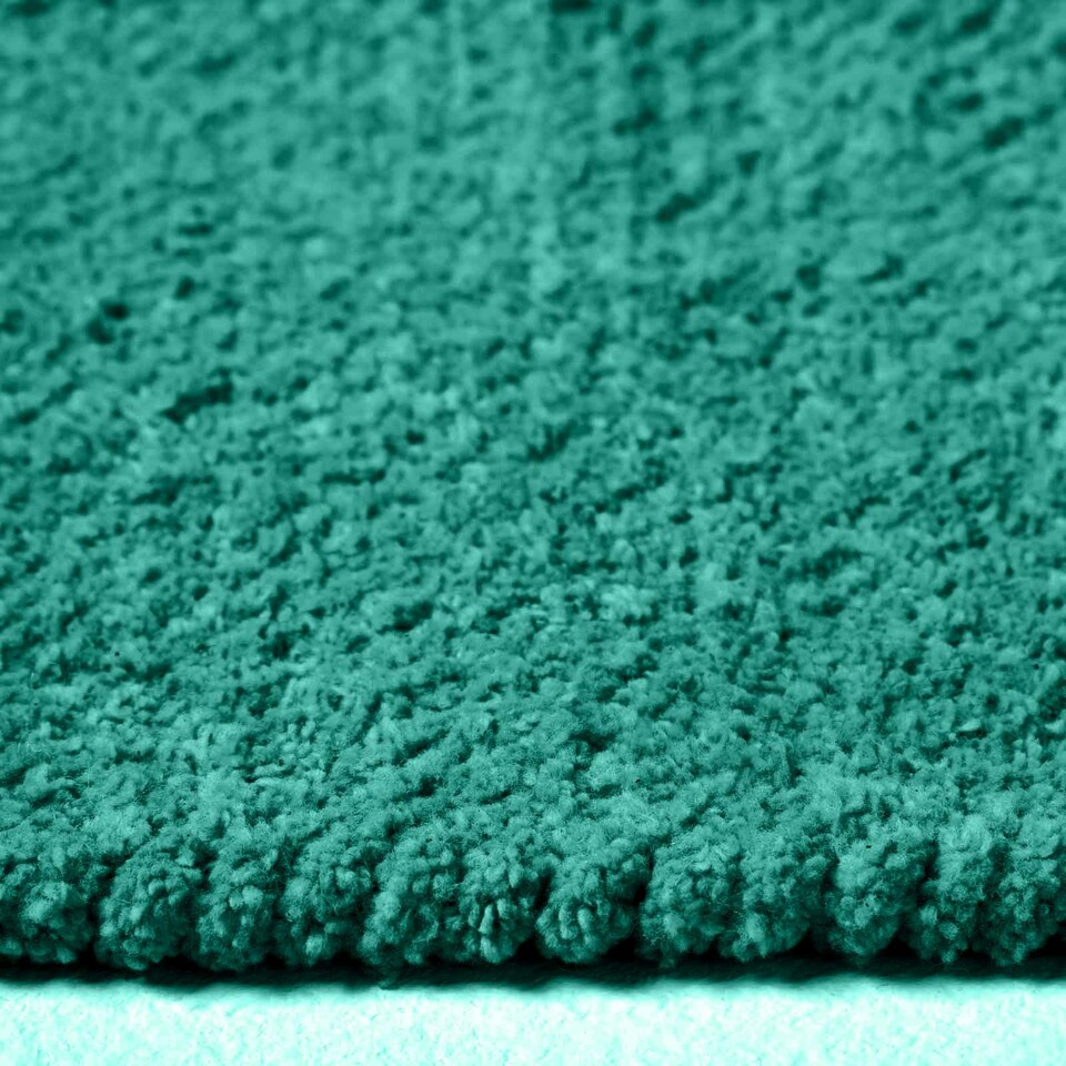 image 1 of Homescapes Teal Green 100% Cotton Plain Chenille Rug with Natural Trim - 90 x 150 cm | Green | 90 x 150 cm